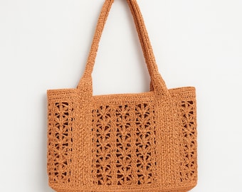 Lotus Bag - Crochet Pattern , Raffia Beach Tote, Granny Square Crossbody, Reusable Summer Shoulder Bag - Easy Big Bag Design