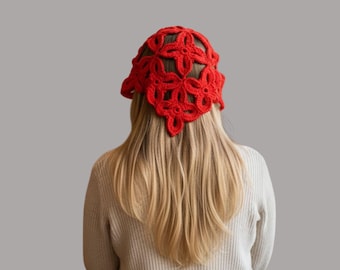 Flower Bandana Crochet Pattern – Triangle Hair Bandana, Boho Summer Headscarf