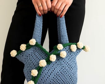 Crochet Rose Flower Bag Pattern: DIY Handbag PDF + Video
