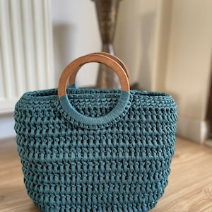 Einfaches Häkelmuster für Taschen, Sofort Download, DIY Muster Geschenk, Leuchtende Farben, Anleitung Video-PDF, Salbei Grün