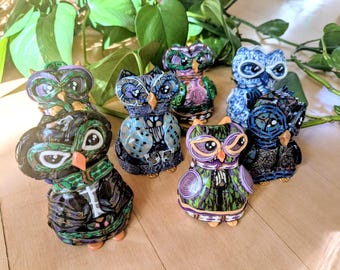 Polymer Clay Fancy Fine Art Owl Sculpture, Great for Gift Giving