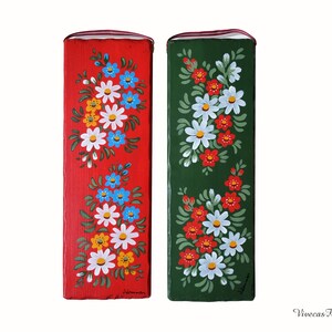 Set van twee decoratieve bloemschilderijen op grenenhout Perfect Birthday Presents 34,4 x 11,5 cm met twee kaarten.