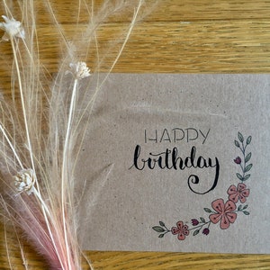 Geburtstagskarte handgemacht, Glückwunschkarte Geburtstag, Happy Birthday, Blumen-Kranz, Karte runder Geburtstag, Postkarte, kein Druck