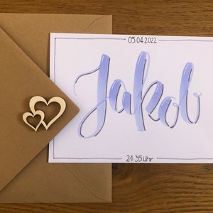 Karte zur Geburt, Geburtskarte mit Name, Babygrußkarte, Karte Geburt personalisiert, Geburtsgeschenk Baby, Geschenkkarte Geburt, kein Druck
