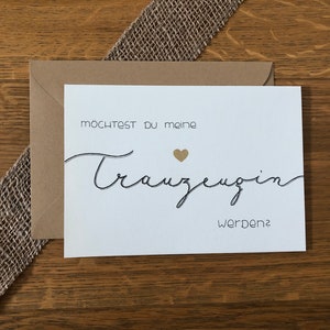 Trauzeugin, Möchtest du meine Trauzeugin werden, Klappkarte, goldenes Herz, Hochzeit, Anfrage Trauzeugin, Hochzeit Handlettering, kein Druck