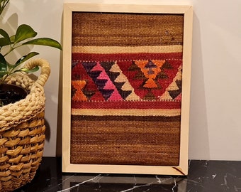 Geometric Ethnic Pattern Art, Unique Small Vintage Rug Hanging