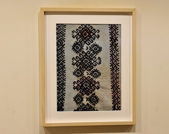 Turkish Ethnic Patterned Wall Tapestry Art, Framed Mini Vintage Turkish Rug Wall Hanging