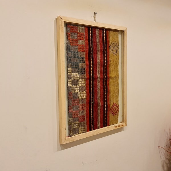 Framed Artwork for Walls, Woven Rug Tapestry Fabric, Boho Wall decor idea, Unique Turkish Rug Framed, Housewarming gift idea