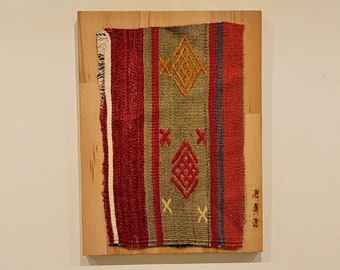 Weaving Fiber Arts on Wood, Vintage Turkish Rug Wall Hanging