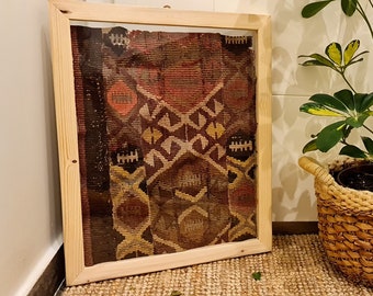 Weaving Wall Hanging, Textile Wall Tapestry , Boho Wall decor idea, Unique Turkish Rug Framed, Housewarming gift idea