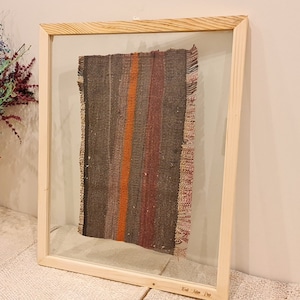 Striped Woven Wall Art, Vintage Framed Fabric, Unique Turkish rug framed, Boho wall decor idea, Housewarming gift idea, Wooden wall tapestry