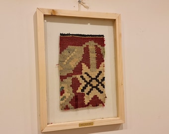 Motif vintage rug wall, Antique Fabric By The Yard, Unique Turkish rug framed, Boho wall decor idea, Christmas gift, Wooden wall tapestry