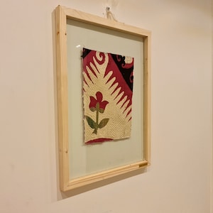 Unique Turkish rug framed, Boho wall decor idea, Housewarming gift idea, Wooden wall tapestry, Ikat tapestry art, Ikat ottoman hanging