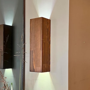 Walnut Wooden Wall Sconce Lamp, Plug-in LED Light, Rustic Wood Brass Sconce for Bedroom, Living Room, Industrial Decor, Housewarming gift