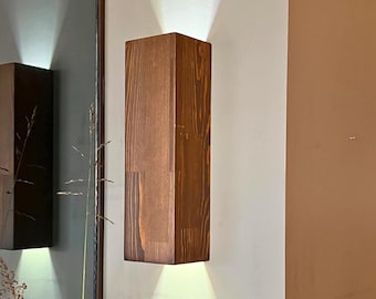 Walnut Wooden Wall Sconce Lamp, Plug-in LED Light, Rustic Wood Brass Sconce for Bedroom, Living Room, Industrial Decor, Housewarming gift