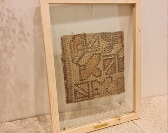 Shabby chic boho, Framed antique rug, Unique Turkish rug framed, Boho wall decor idea, Housewarming gift idea, Wooden wall tapestry