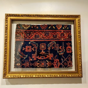 Navy Blue and Orange Woven Textile Wall Hanging, framed vintage quilts wall hanging, quilt wall hanging ideas fabric art, Mother&#39;s day gift