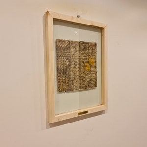 Vintage Small Turkish Rug Tapestry in Frame, Unique Turkish rug framed, Boho wall decor idea, Housewarming gift idea, Wooden wall tapestry