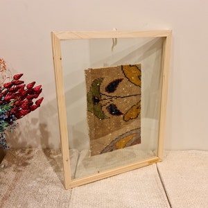 Turkish Creative old fabric art in wooden framed, Unique Turkish rug framed, Boho wall decor idea, Housewarming gift , Wooden wall tapestry