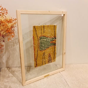 Indie Wall Tapestry, Antique Artsy Abstract wall, Unique Turkish rug framed, Boho wall decor idea, Housewarming gift , Wooden wall tapestry