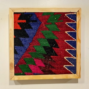 Textile Wall Art, Framed woven geometric motifs , Geometric wall art colorful woven kilim rug, framed vintage ethnic fabric, BIG SUMMER SALE