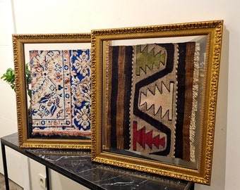 Vintage Ethnic Geometric Pattern Wall Kilim Rug Framed Art, Unique Turkish rug Framed art, Wall Decor, Mother's day gift idea