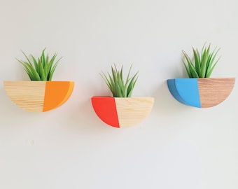 Japandi Wall Planter Indoor Wood 3 Pieces Set, Hanging Planters for Indoor Plants, Air Plant Live Holder Wall, Mother's day gift idea