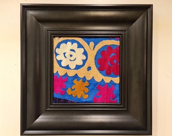 Framed Suzani Wall Hanging, Embroidery Tapestry Aesthetic