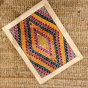 Geometric wall art colorful woven kilim rug, framed vintage ethnic fabric by the yard, woven tapestry wall hanging medieval