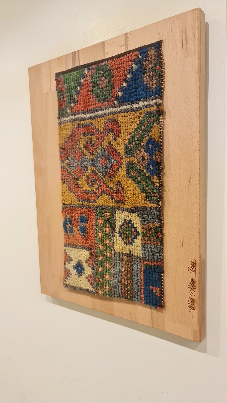 Geometric Patterned Brown Small Vintage Rug Wall Hanging image 6