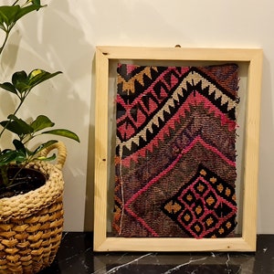 Framed Wall Art Vintage, Tribal Textile Wall Art Framed, Boho Wall decor idea, Unique Turkish Rug Framed, Housewarming gift idea