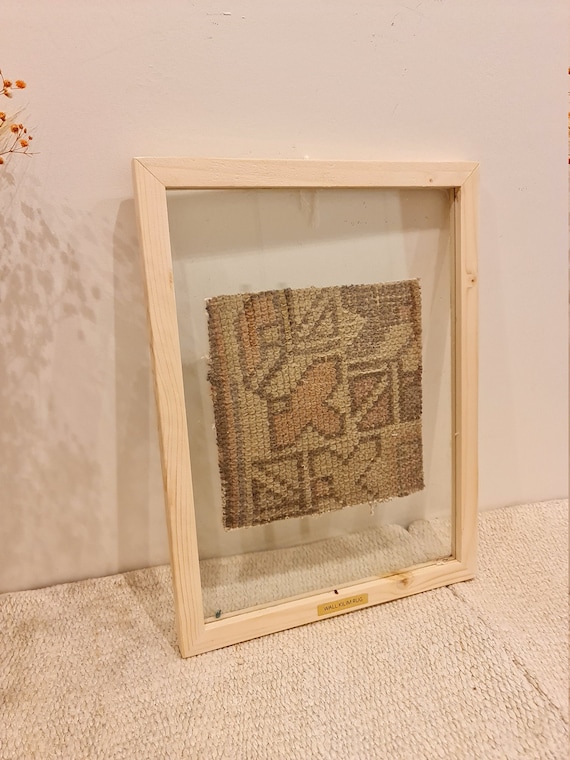Shabby chic boho, Framed antique rug, Unique Turkish rug framed, Boho wall decor idea, Housewarming gift idea, Wooden wall tapestry