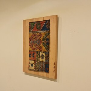 Geometric Patterned Brown Small Vintage Rug Wall Hanging image 5