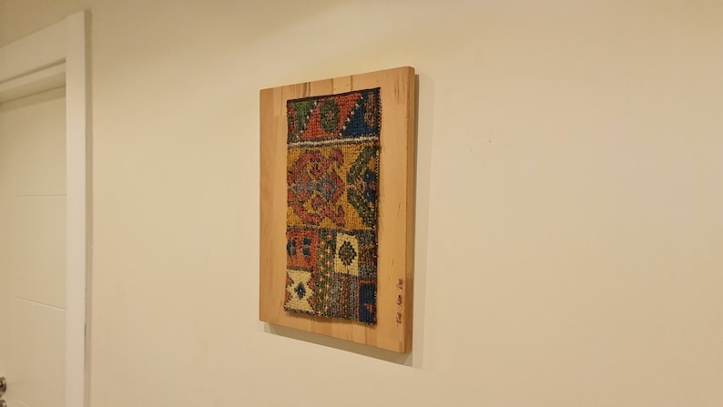 Geometric Patterned Brown Small Vintage Rug Wall Hanging image 5