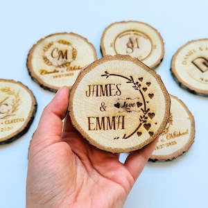 Handcrafted Wooden Coasters for Weddings,Custom Engraved Wedding Coasters,Personalized Rustic Wood Coasters,Chic Handmade