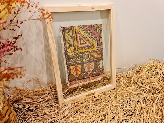 Unique Yarn Art Vintage Rug, Yarn Framed Art Kilim