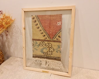 Framed Ethnic Textile Wall Hanging Tapestry Decor, Traditional Turkish rug art with framed, Housewarming gift idea, Christmas Gift idea