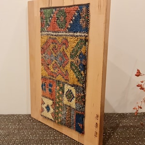 Geometric Patterned Brown Small Vintage Rug Wall Hanging image 9