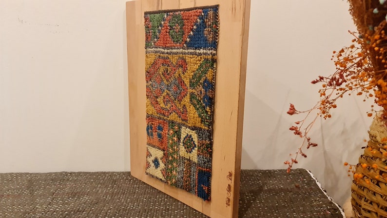 Geometric Patterned Brown Small Vintage Rug Wall Hanging image 9