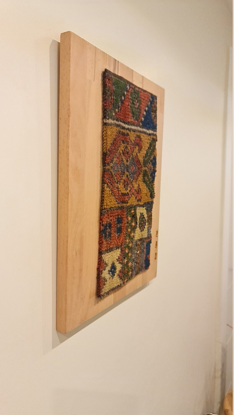 Geometric Patterned Brown Small Vintage Rug Wall Hanging image 7