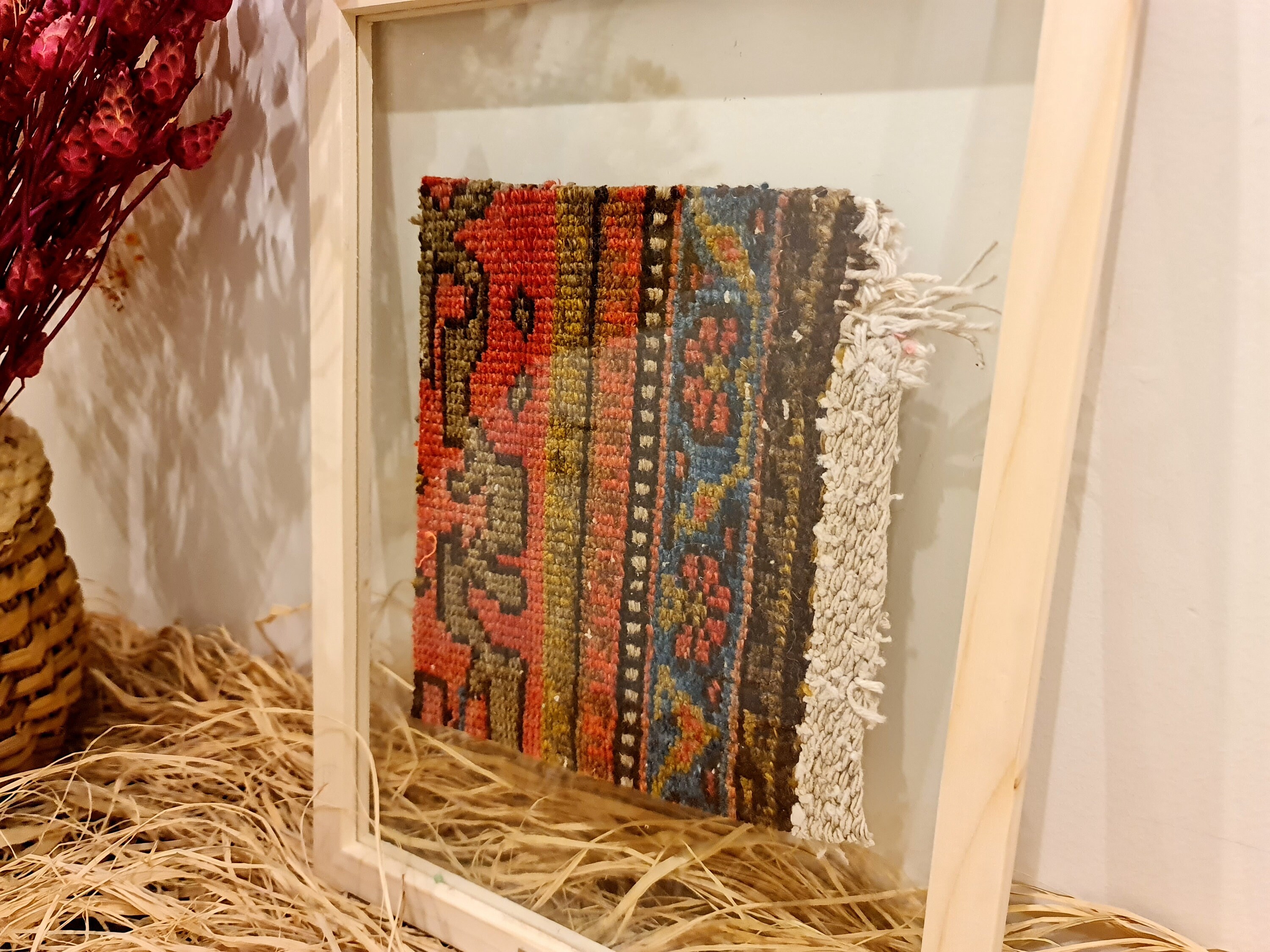 Framed Boho Small Rug, Old Yarn Art - Etsy