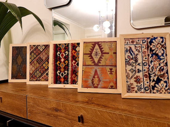 Ethnic Pattern Fabric Textile Framed Wall Art Vintage Kilim Living Rooms Wall Hanging Decor Kilim Motif Framed Wall Design SUMMER SALE Etsy Canada