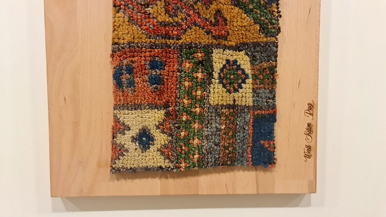 Geometric Patterned Brown Small Vintage Rug Wall Hanging image 3
