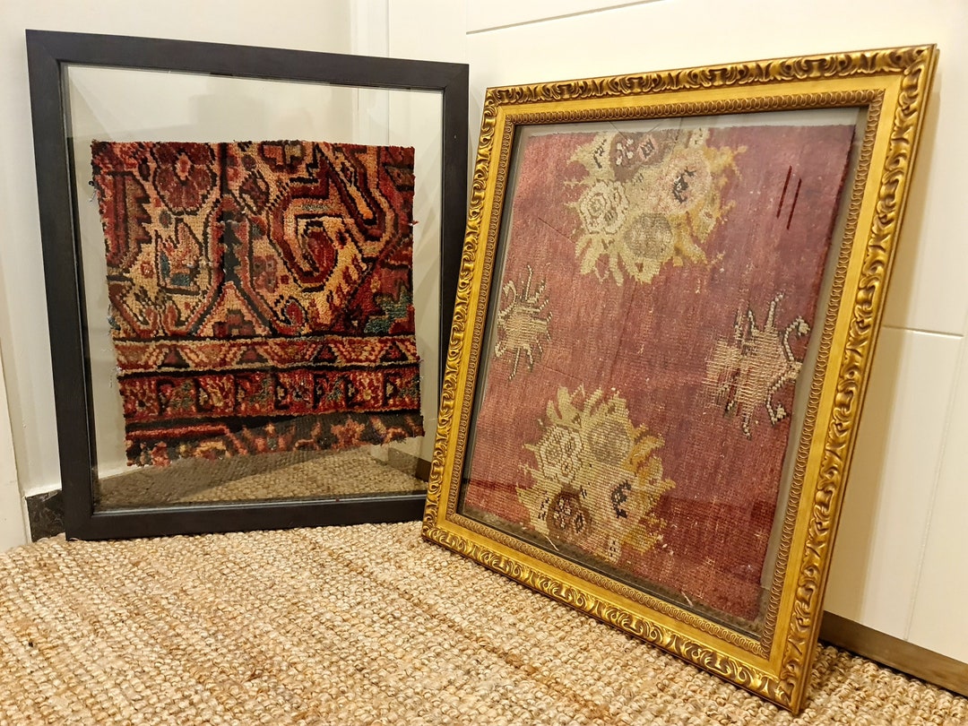 Vintage Rug Wall Hanging, Rustic Wood Frame Wall Art, Fabric Textile ...
