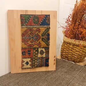 Geometric Patterned Brown Small Vintage Rug Wall Hanging image 8