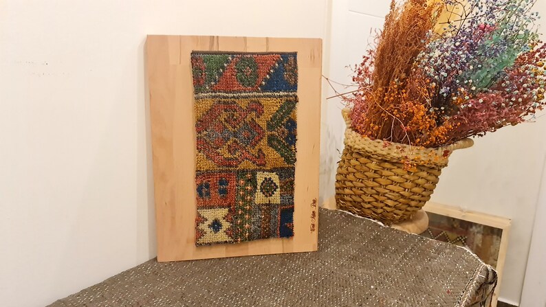Geometric Patterned Brown Small Vintage Rug Wall Hanging image 8