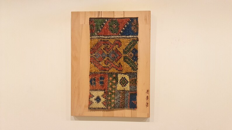 Geometric Patterned Brown Small Vintage Rug Wall Hanging image 1
