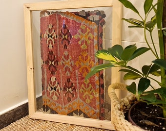 Farmhouse Wall Decor Living Room, Large Wall Art Framed, Boho Wall decor idea, Unique Turkish Rug Framed, Housewarming gift idea