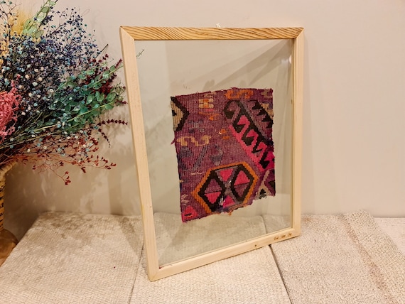 Earthy wall art, Pink wall framed rug, Unique Turkish rug framed, Boho Decor wall idea, Housewarming gift idea
