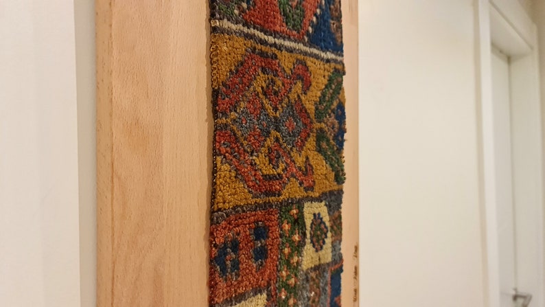 Geometric Patterned Brown Small Vintage Rug Wall Hanging image 2